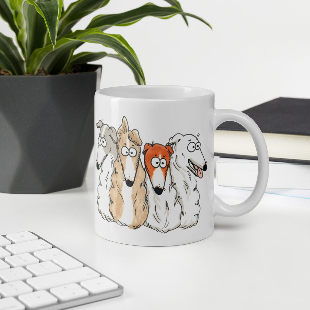 Four borzois mug