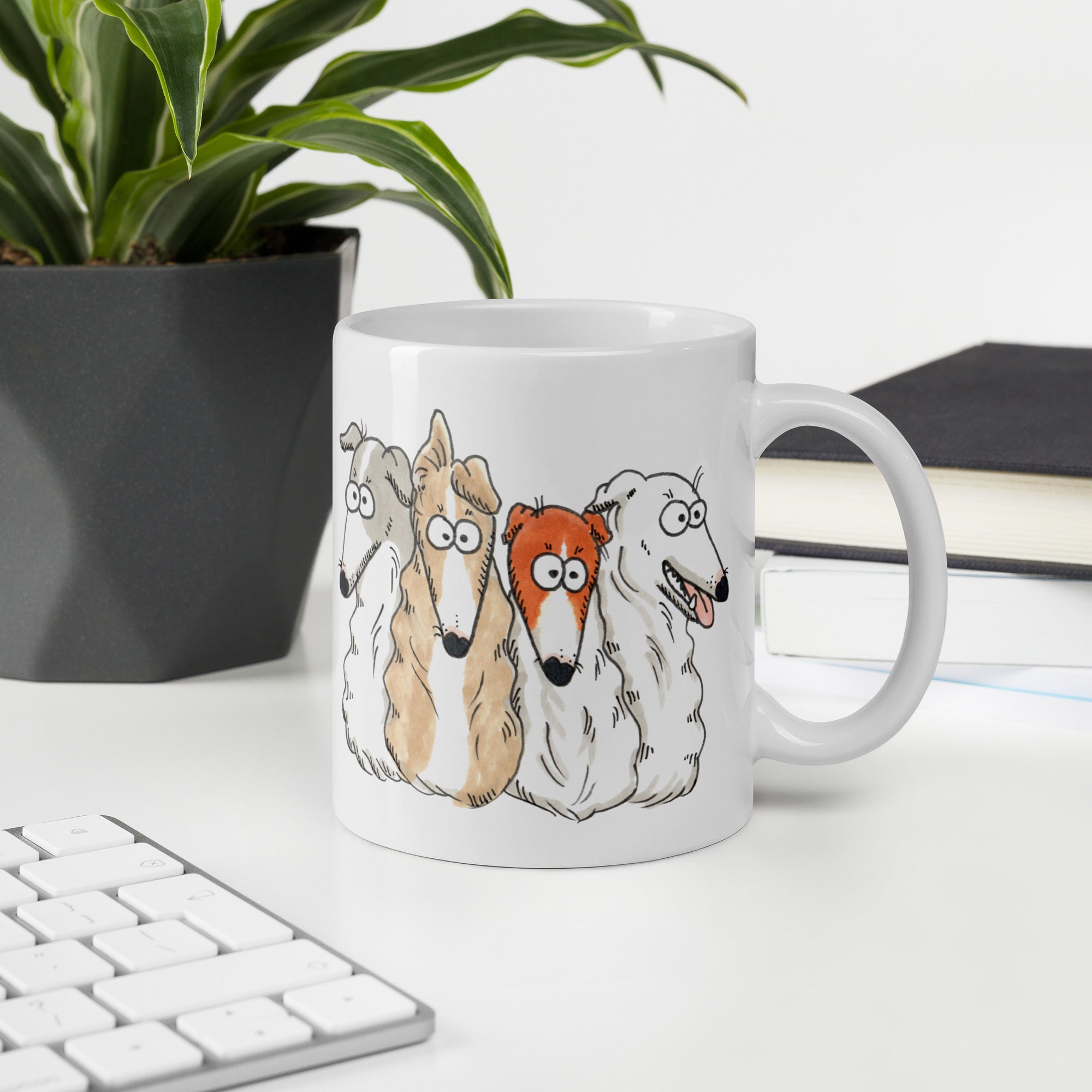 Four borzois mug